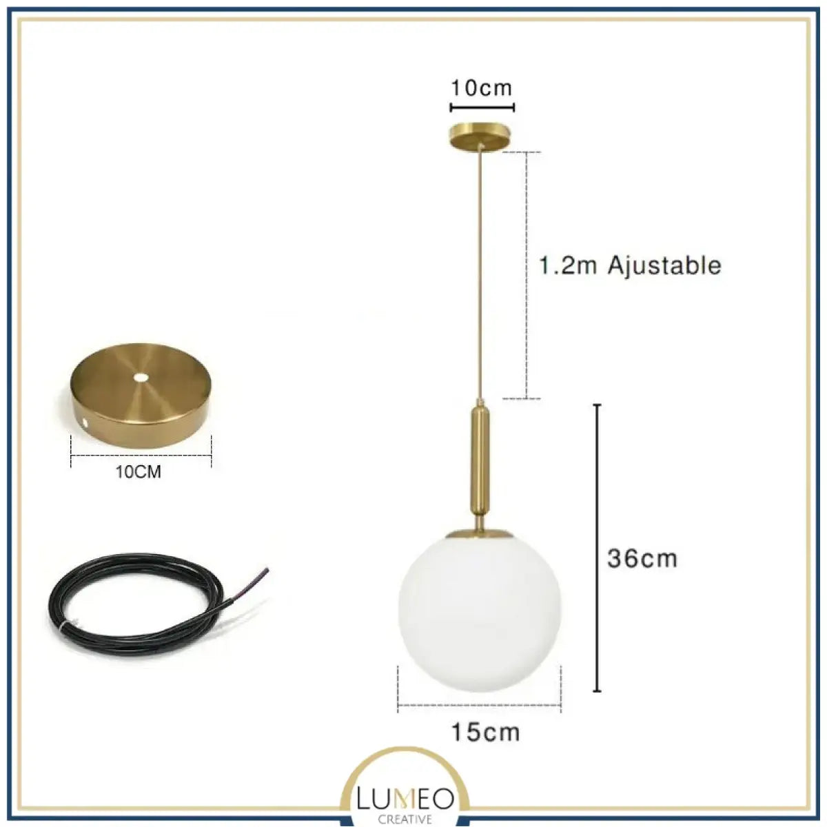 Suspension noir ou doré & boule en verre dépoli