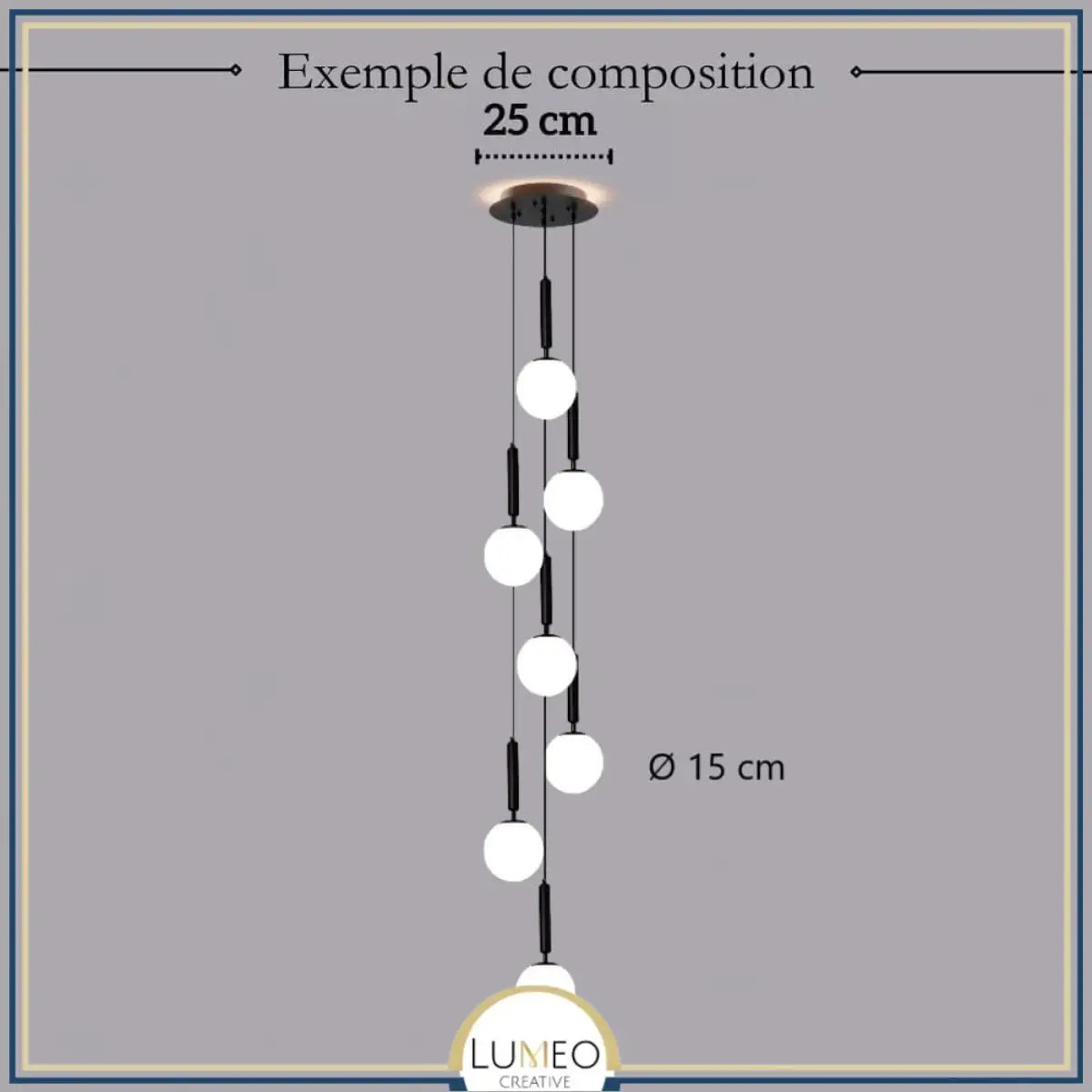 Suspension noir ou doré & boule en verre dépoli