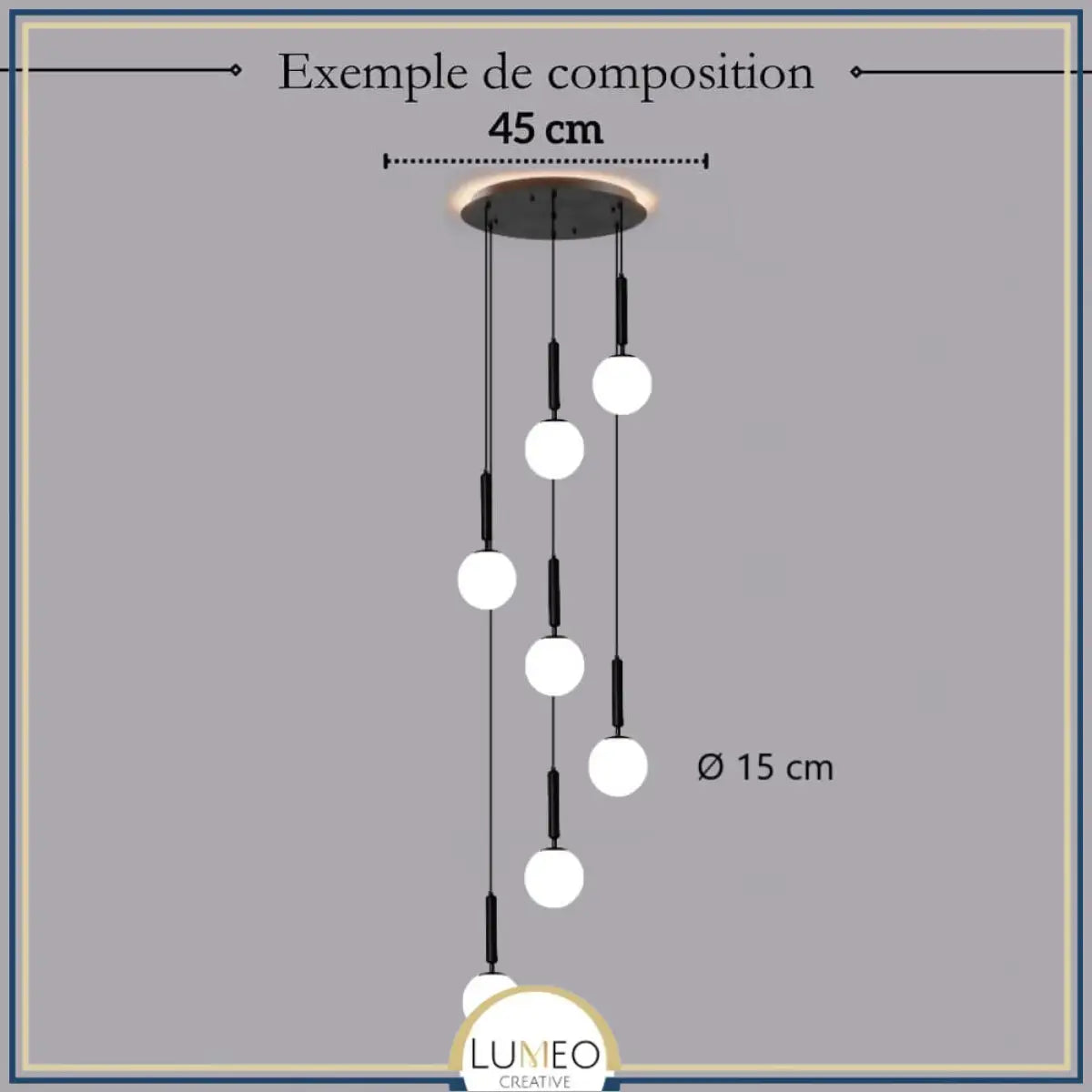 Suspension noir ou doré & boule en verre dépoli