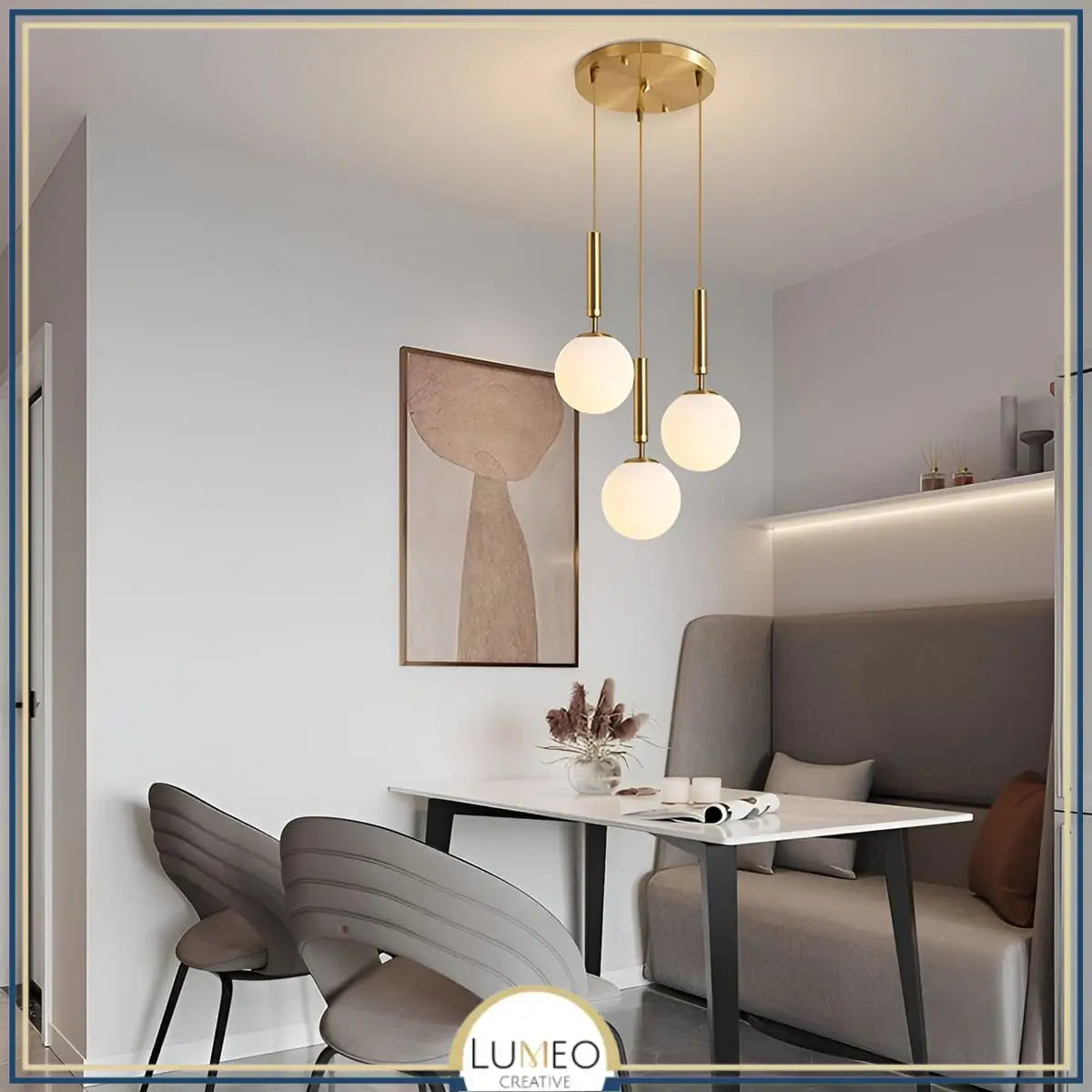 Suspension noir ou doré & boule en verre dépoli