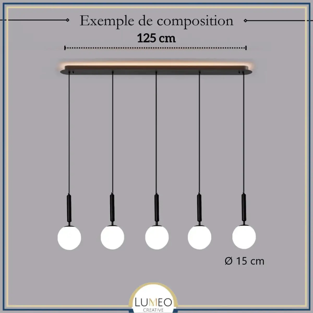 Suspension noir ou doré & boule en verre dépoli