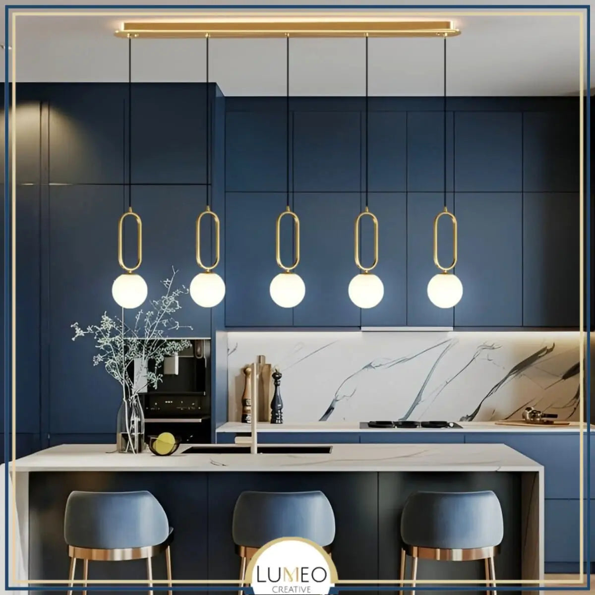 Suspension noir ou doré & boule en verre dépoli