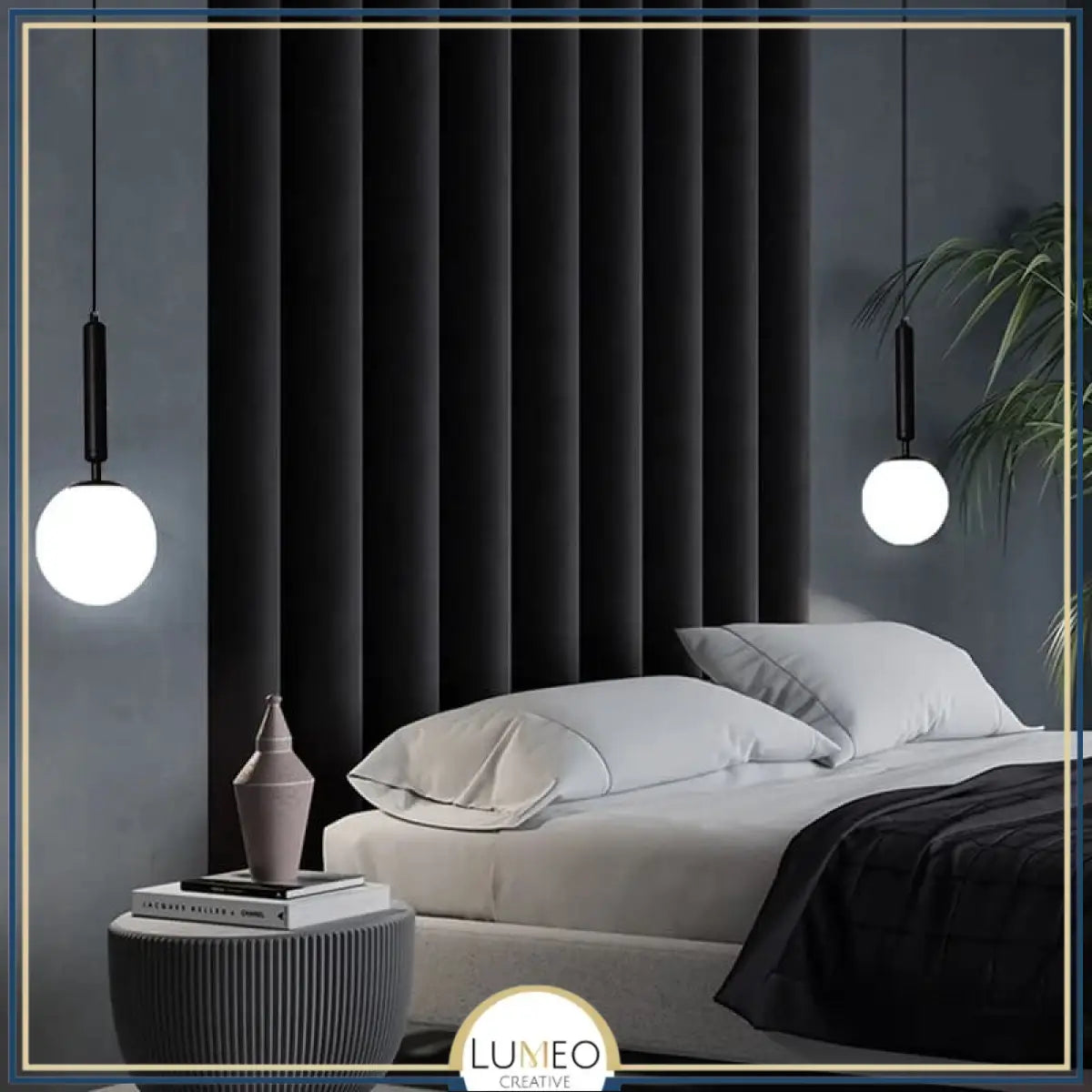 Suspension noir ou doré & boule en verre dépoli