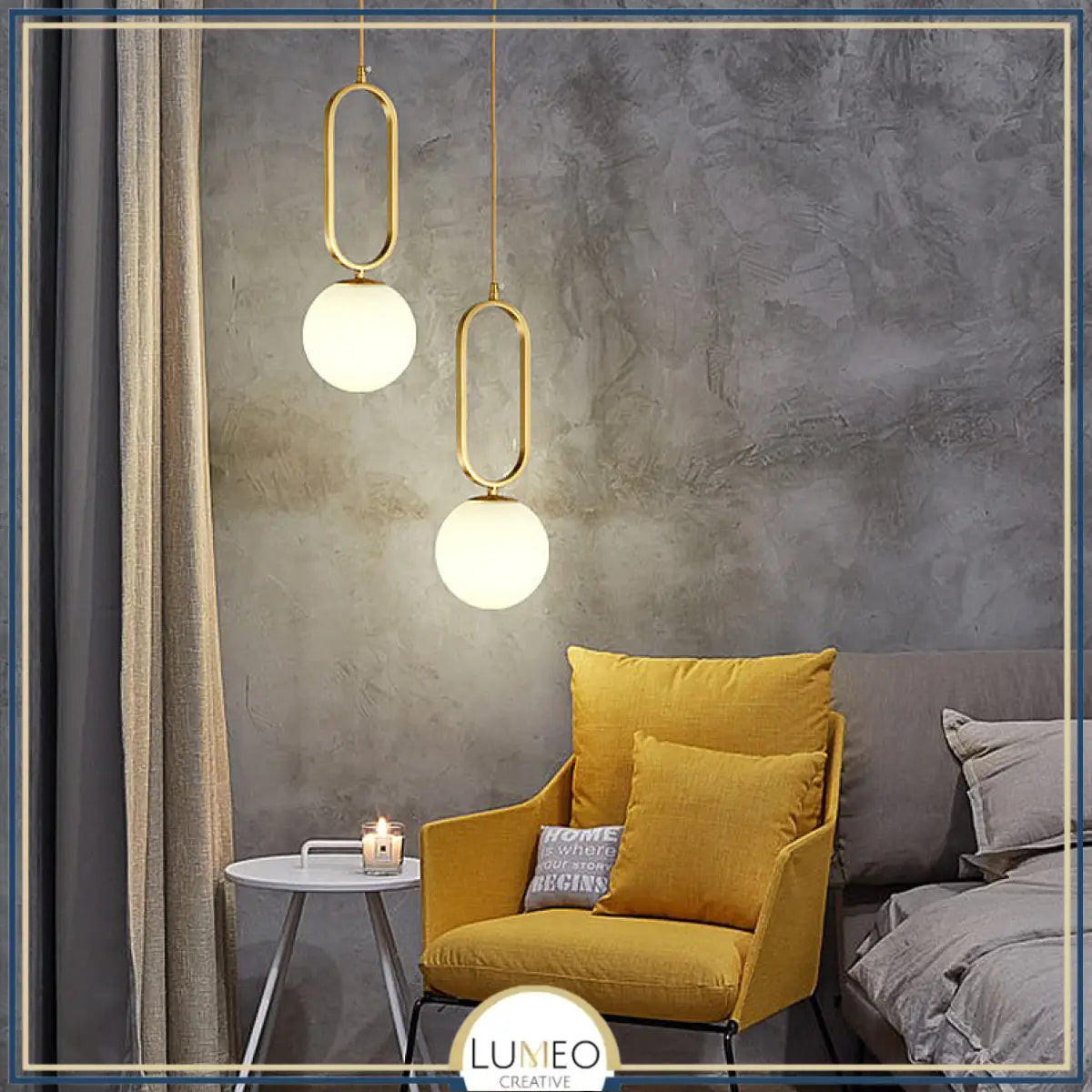 Suspension noir ou doré & boule en verre dépoli