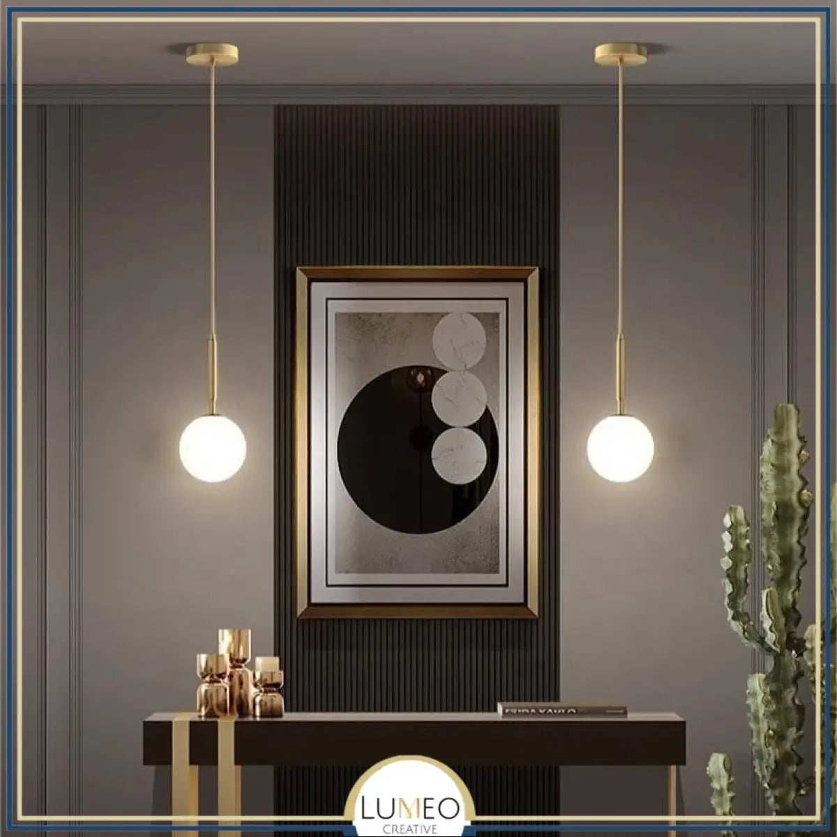 Suspension noir ou doré & boule en verre dépoli