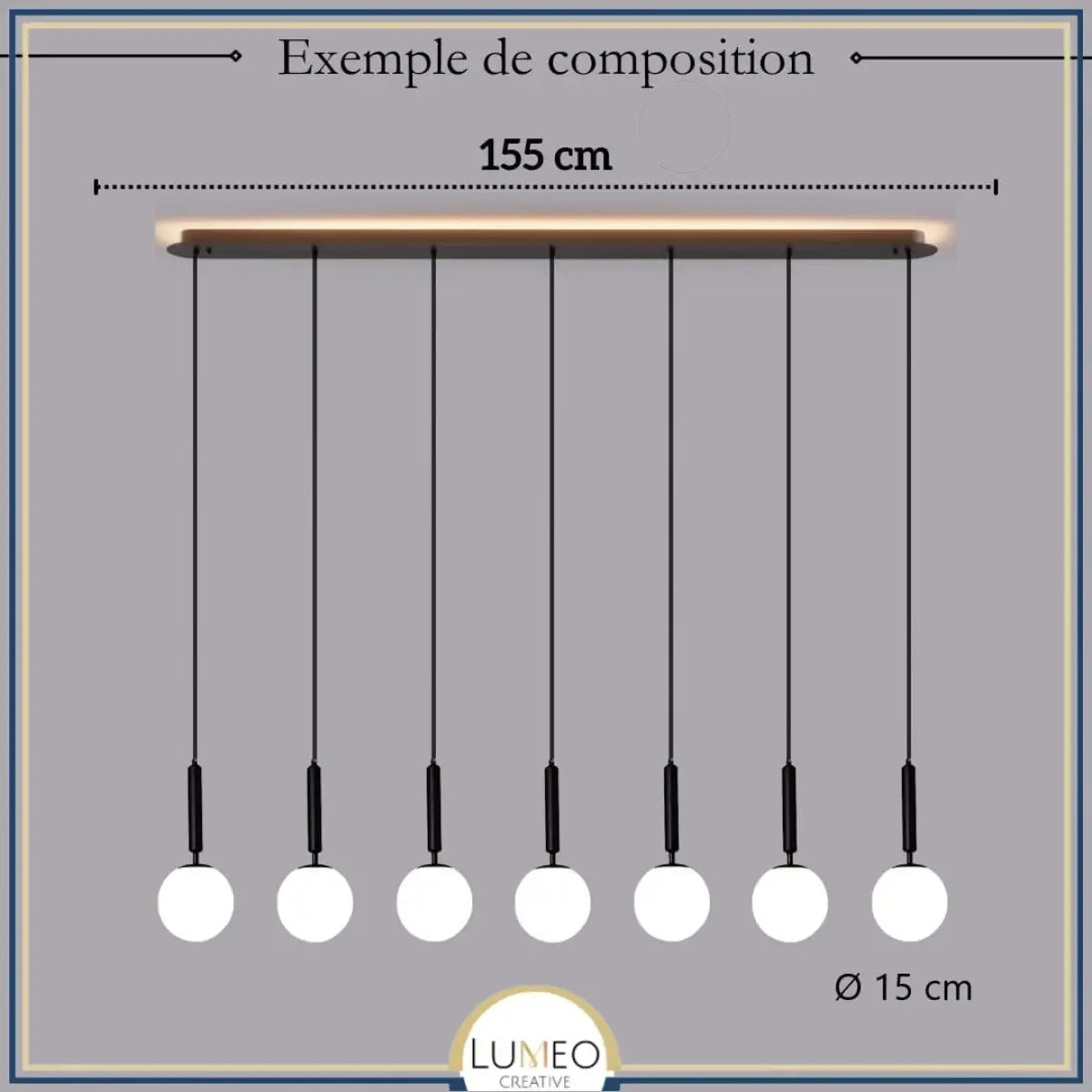 Suspension noir ou doré & boule en verre dépoli