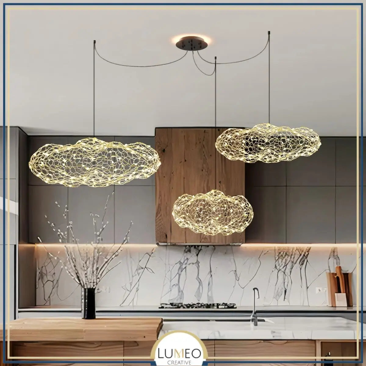 Suspension nuage métallique | Légèreté et élégance lumineuse