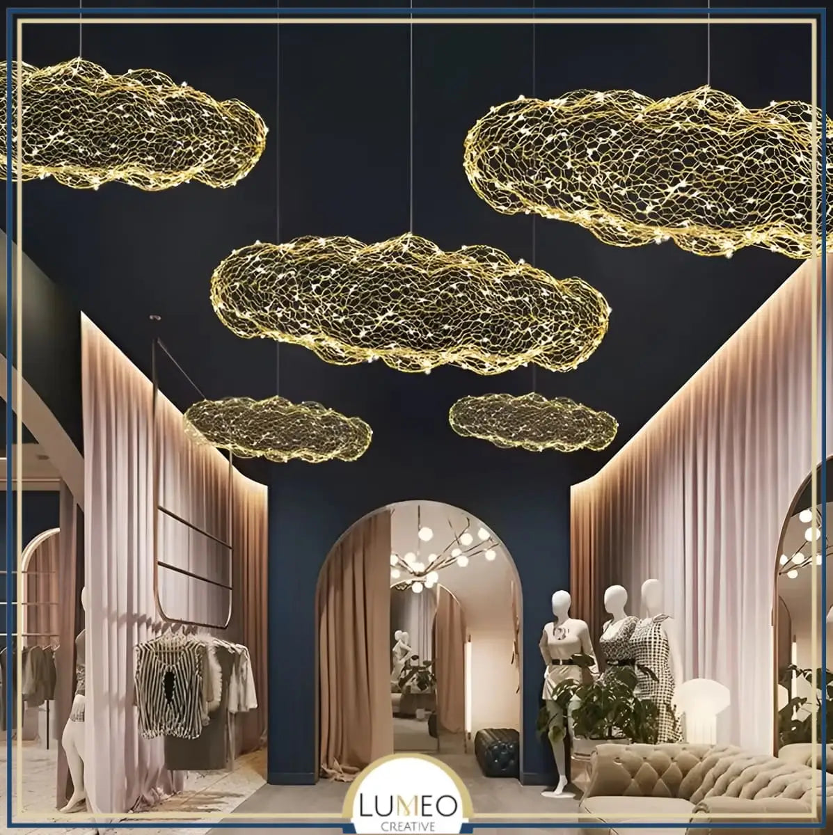 Suspension nuage métallique | Légèreté et élégance lumineuse