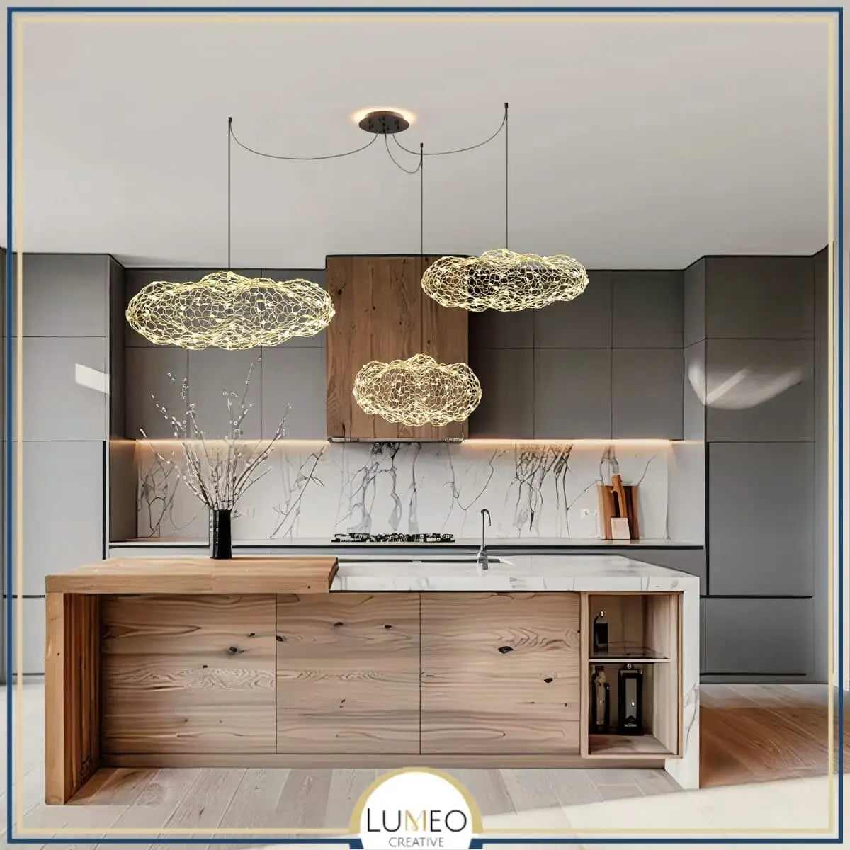 Suspension excentrée nuage métallique