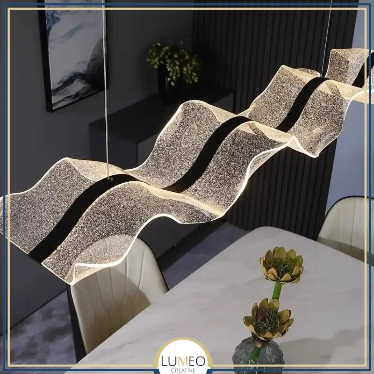 Suspension ondulante LED dorée 100cm / Noir / Blanc chaud