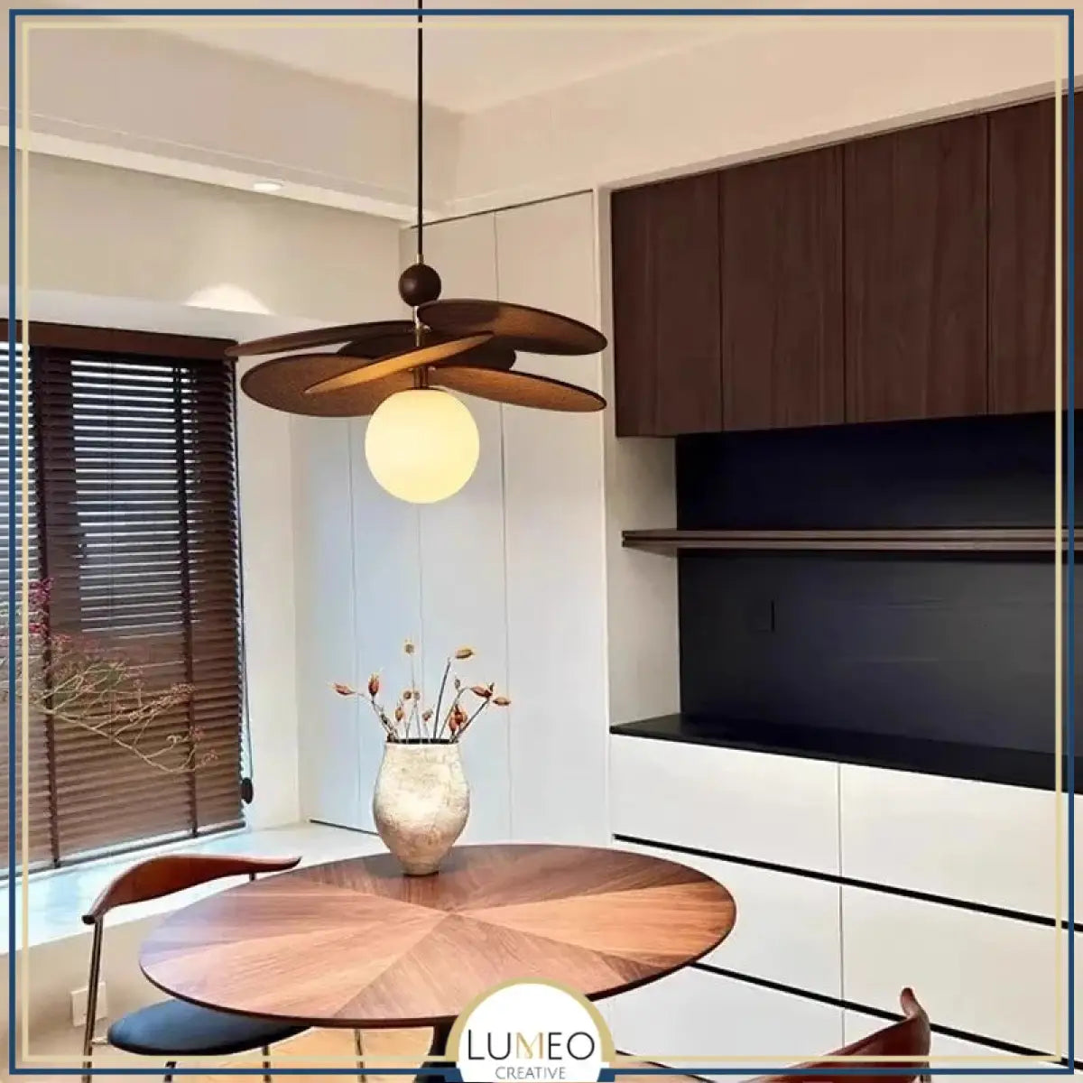 Suspension pétales en tissu & boule en verre 1 tête / Blanc chaud