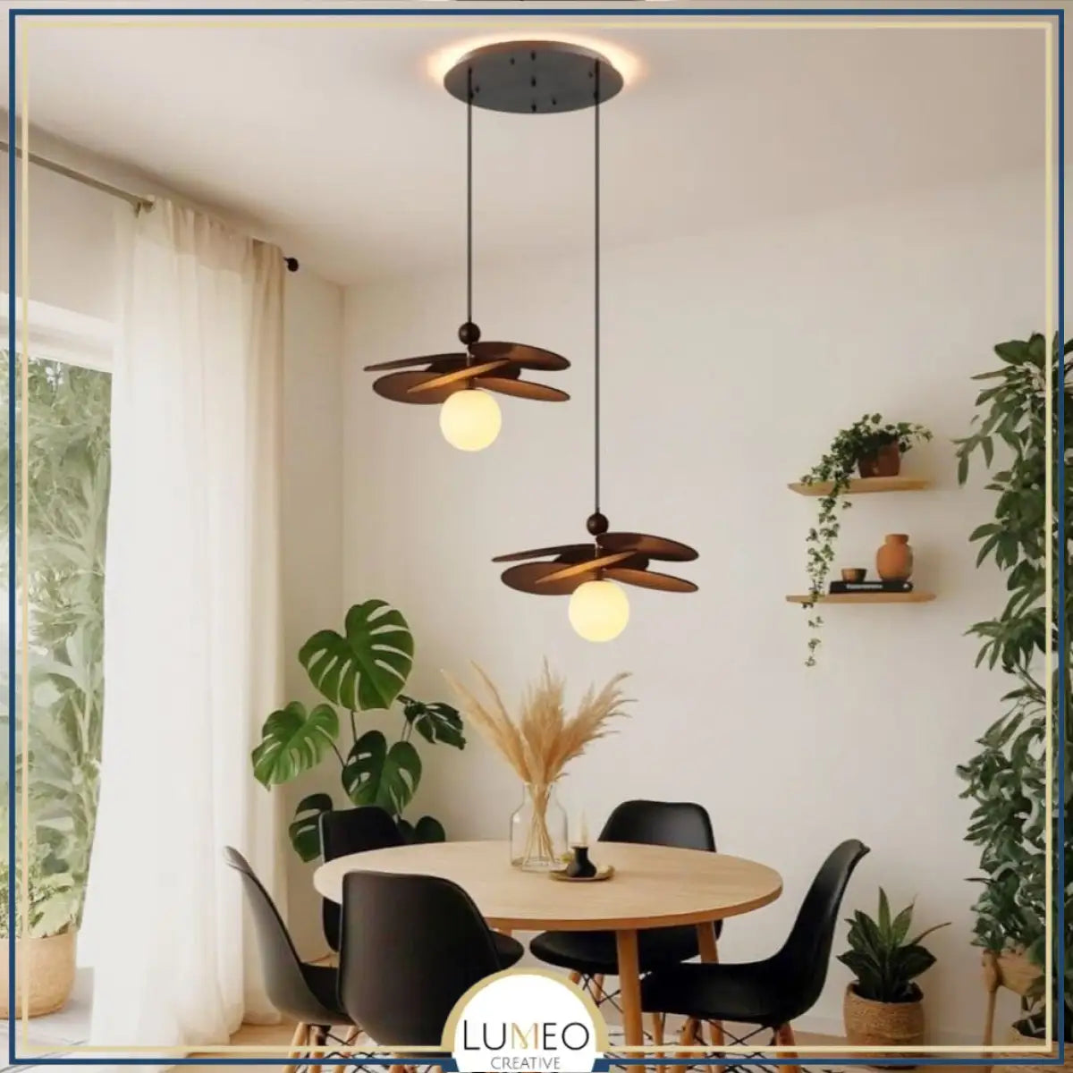 Suspension pétales en tissu & boule en verre