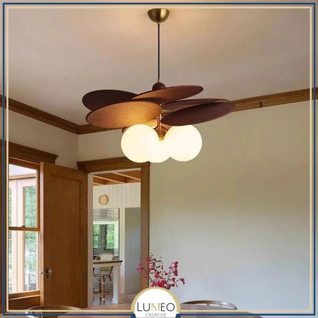 Suspension pétales en tissu & boule en verre 3 têtes / Blanc chaud