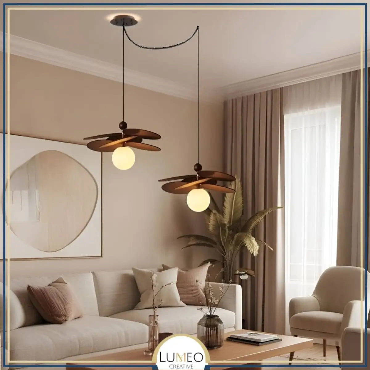 Suspension pétales en tissu & boule en verre