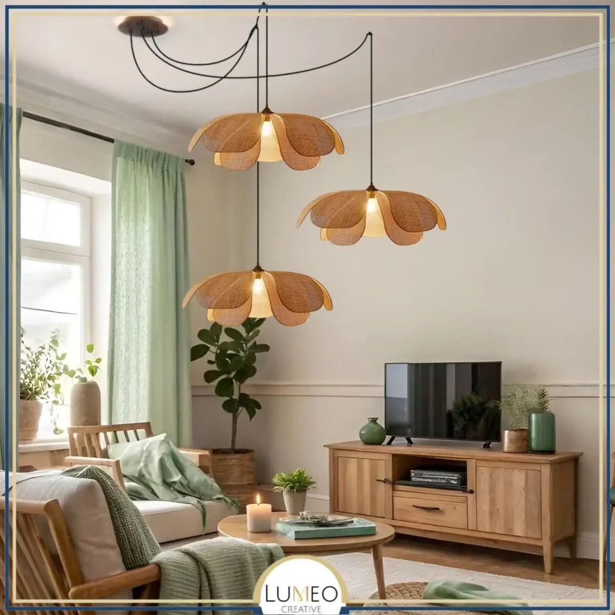 Suspension pétales rotin style Japandi