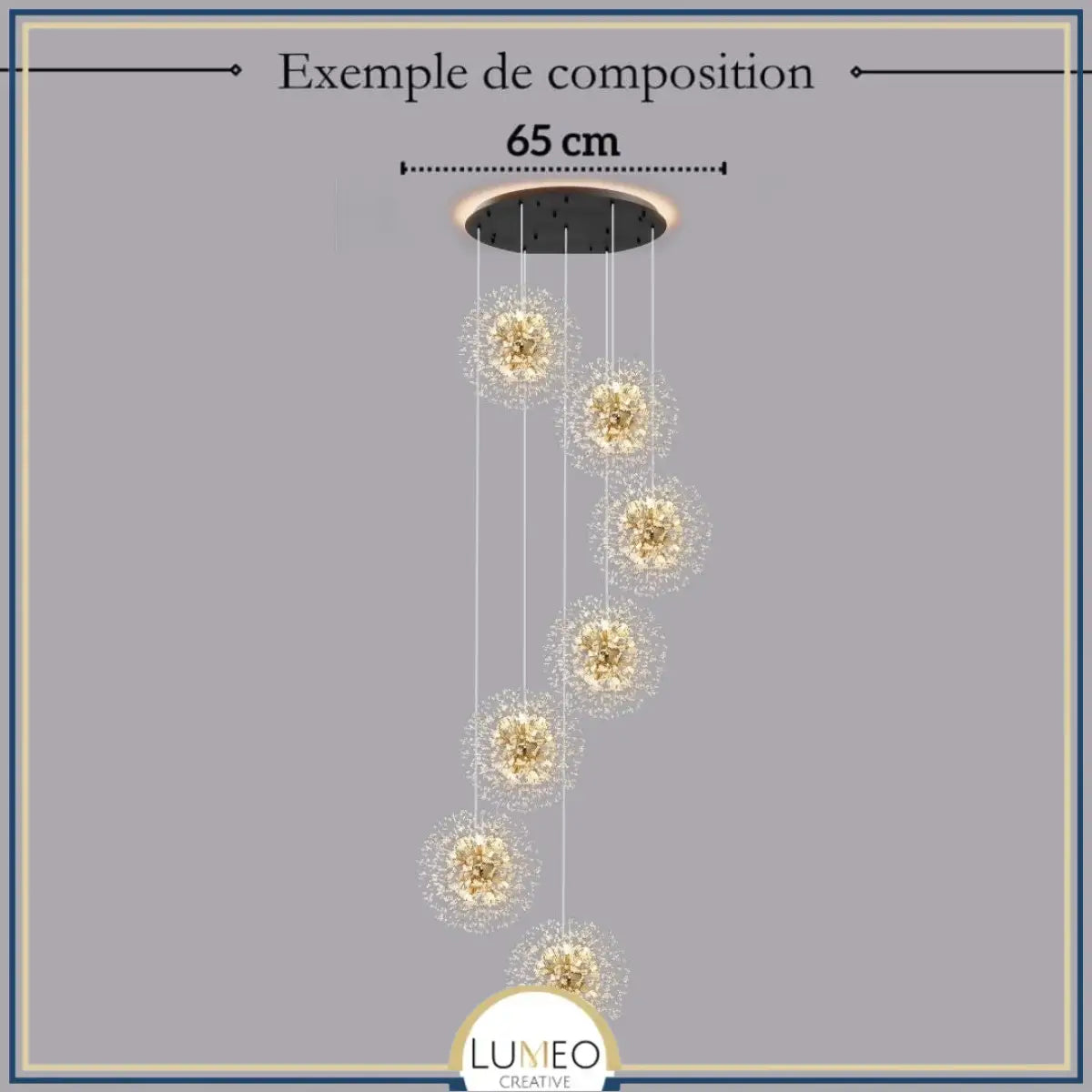 Suspension pissenlit ronde | Métal doré & argenté