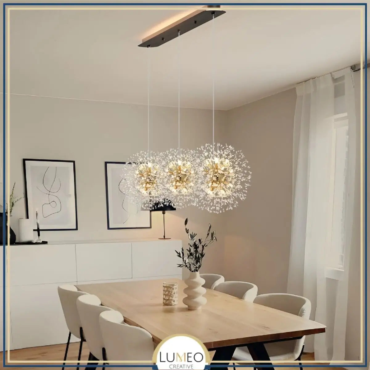 Suspension pissenlit ronde | Métal doré & argenté