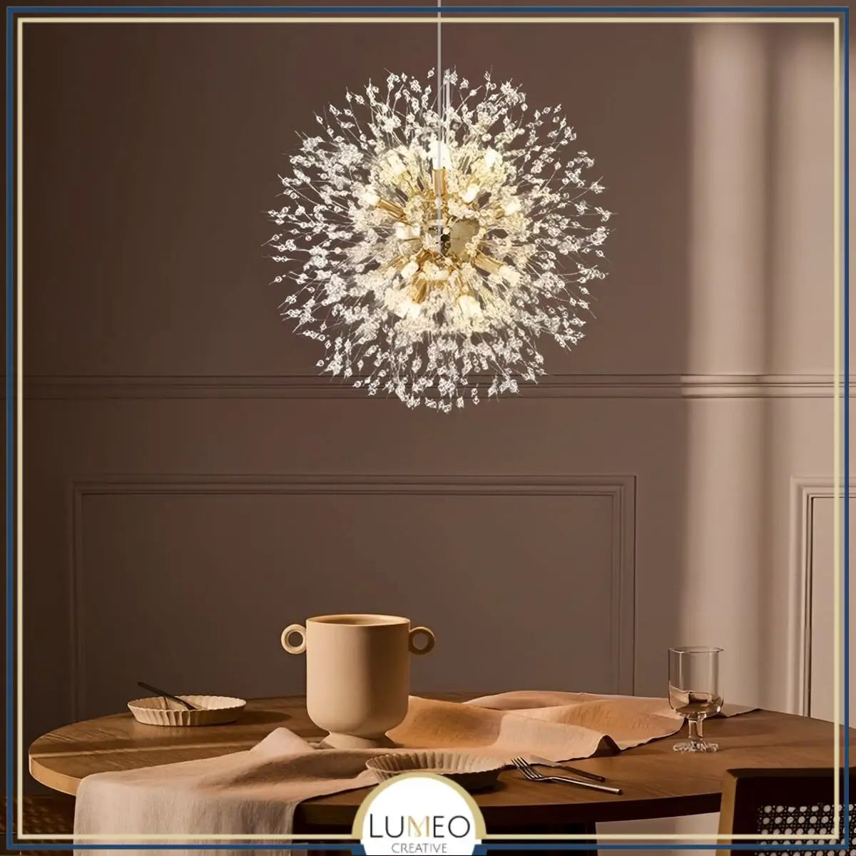 Suspension pissenlit ronde | Métal doré & argenté