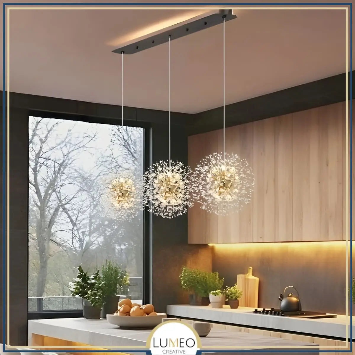 Suspension pissenlit ronde | Métal doré & argenté