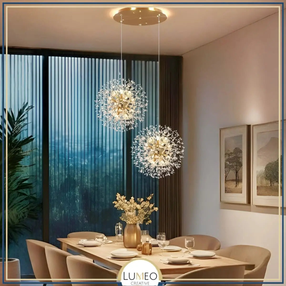 Suspension pissenlit ronde | Métal doré & argenté