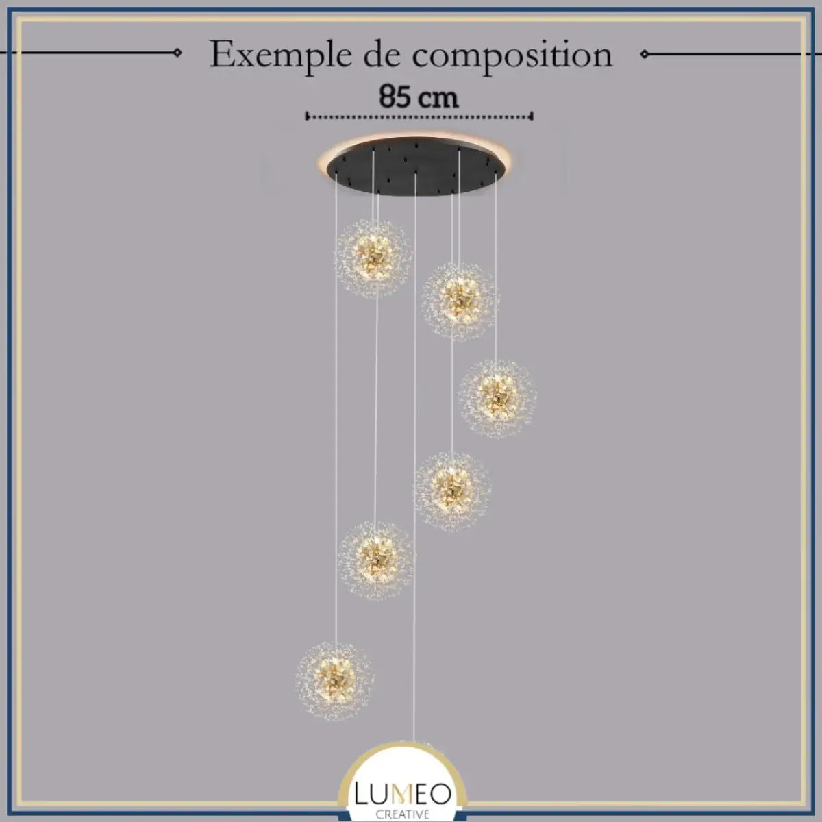 Suspension pissenlit ronde | Métal doré & argenté