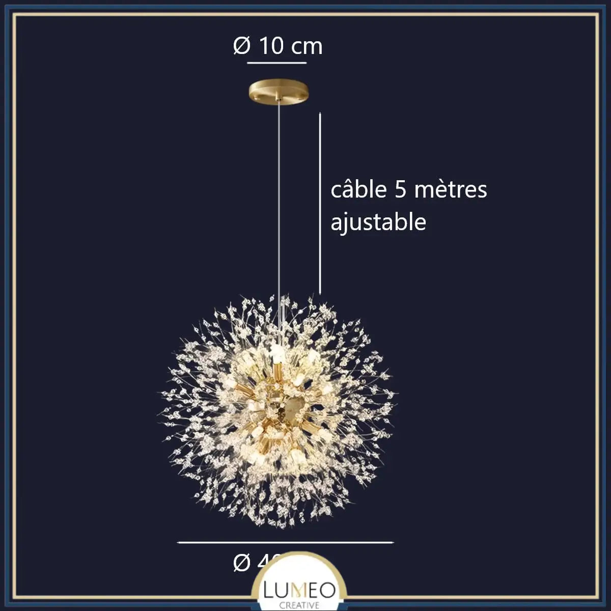 Suspension pissenlit ronde | Métal doré & argenté