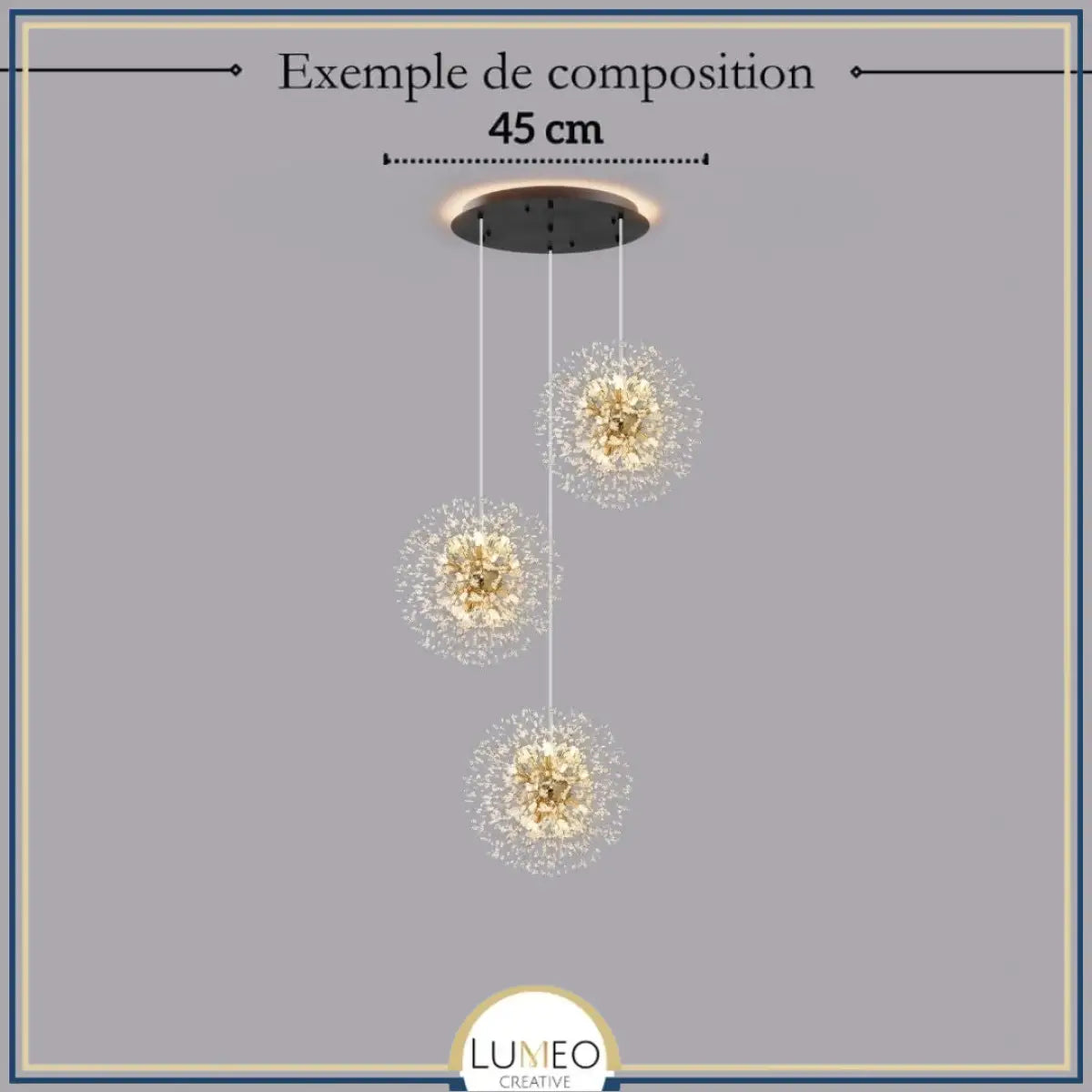 Suspension pissenlit ronde | Métal doré & argenté