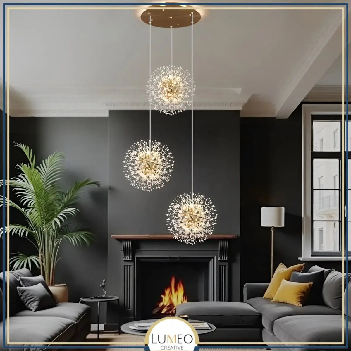 Suspension pissenlit ronde | Métal doré & argenté