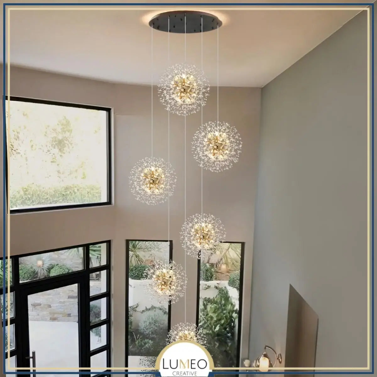 Suspension pissenlit ronde | Métal doré & argenté