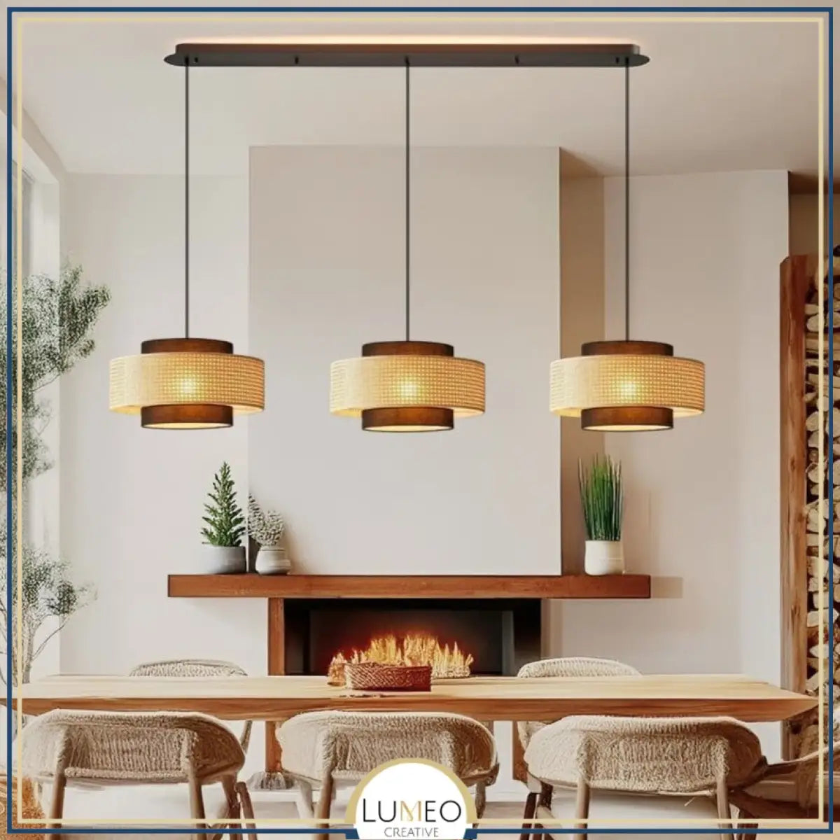 Suspension ronde en rotin tressé style bohème