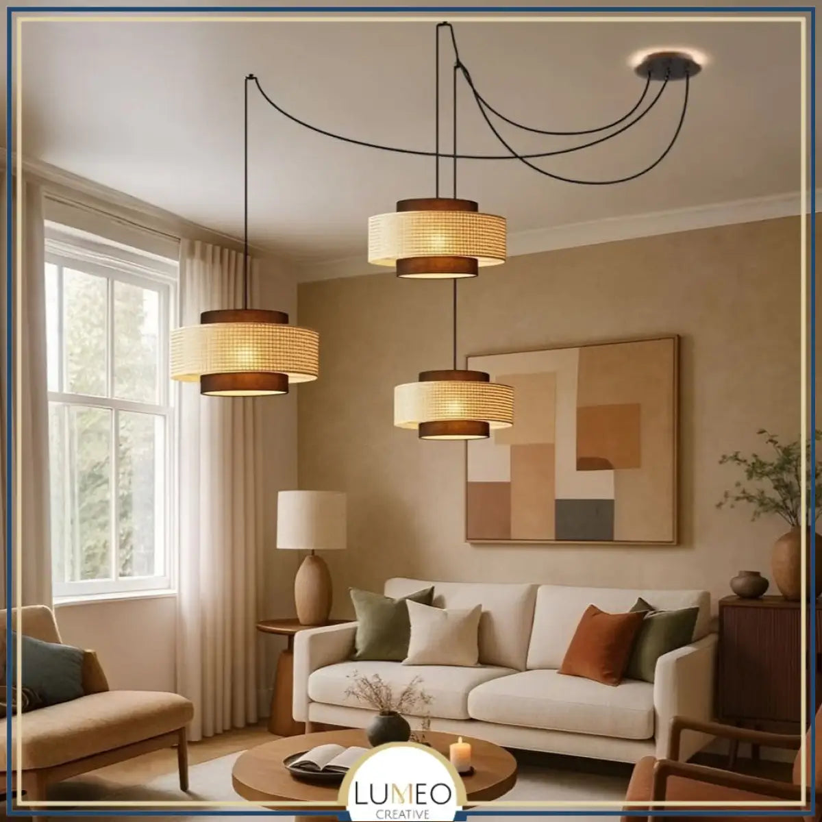 Suspension ronde en rotin tressé style bohème