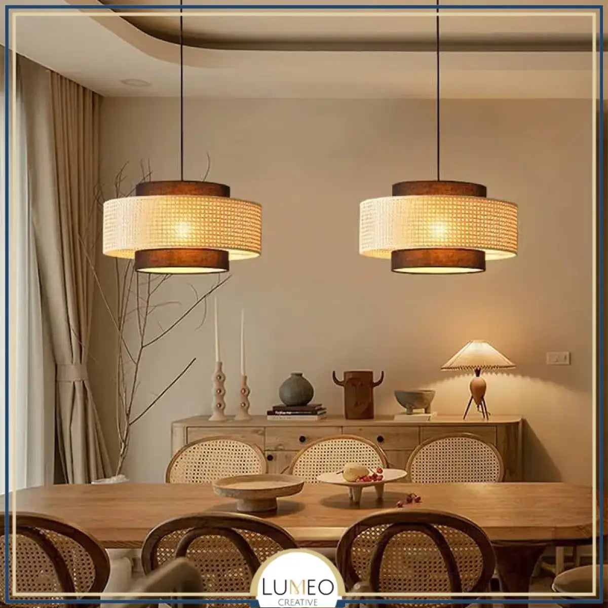 Suspension ronde en rotin tressé style bohème