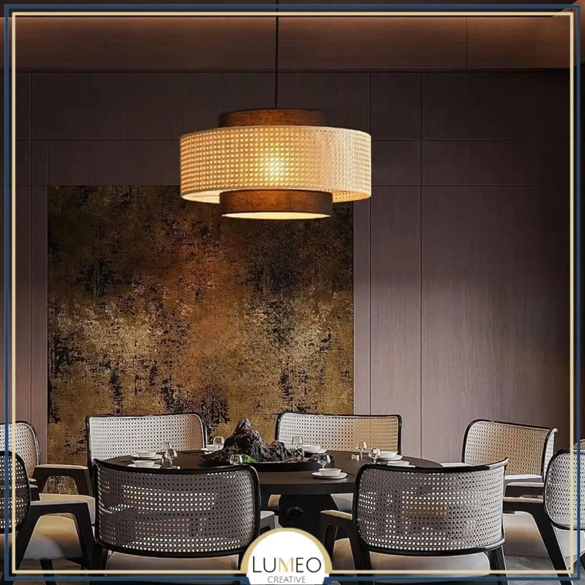 Suspension ronde en rotin tressé style bohème