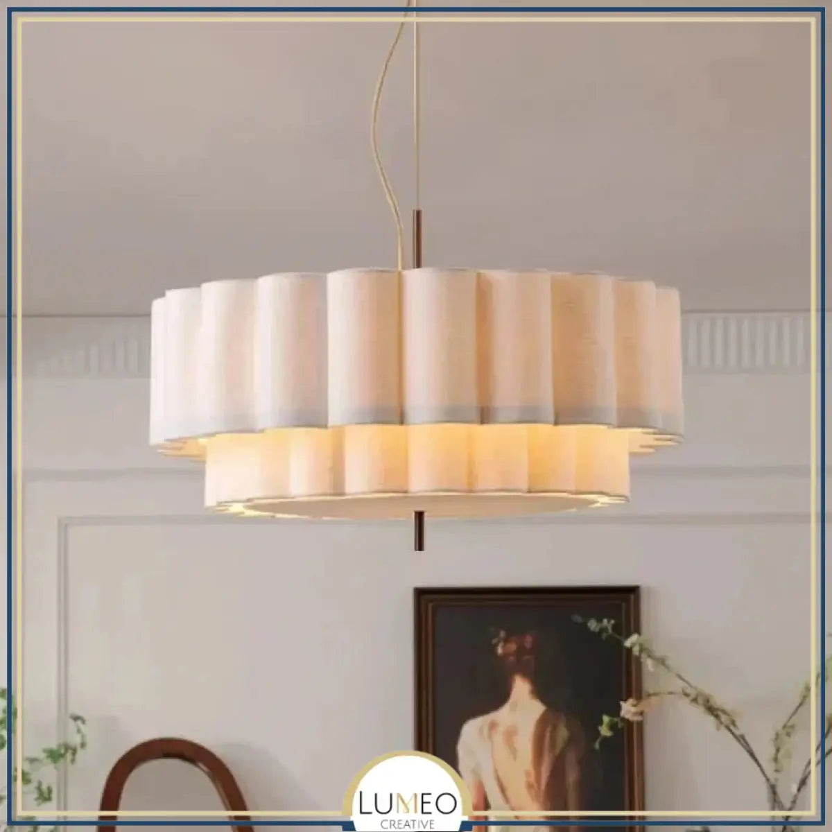 Suspension ronde en tissu plissé Japandi au design minimaliste