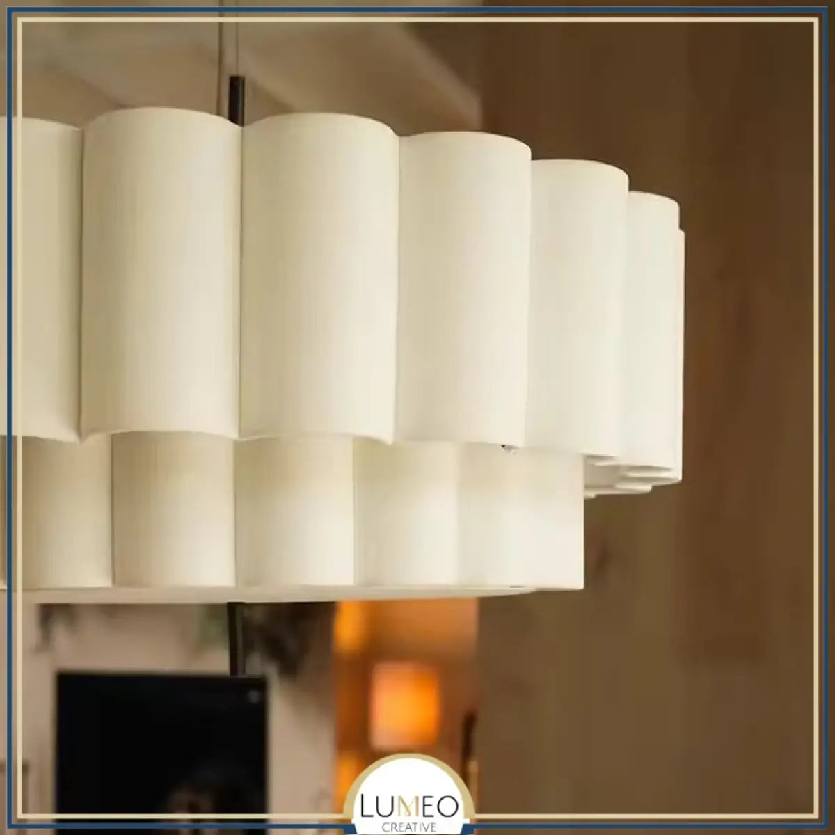 Suspension ronde en tissu plissé Japandi au design minimaliste