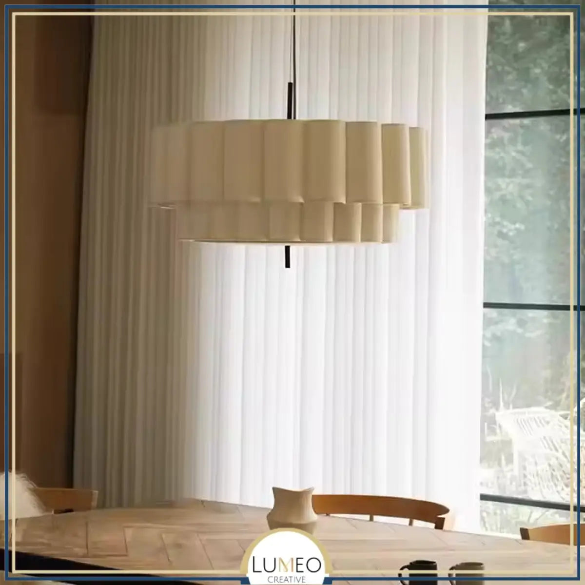 Suspension ronde en tissu plissé Japandi au design minimaliste