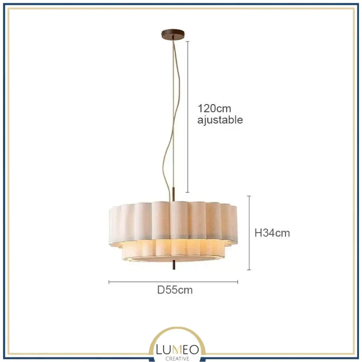 Suspension ronde en tissu plissé Japandi au design minimaliste 55 cm / Blanc froid