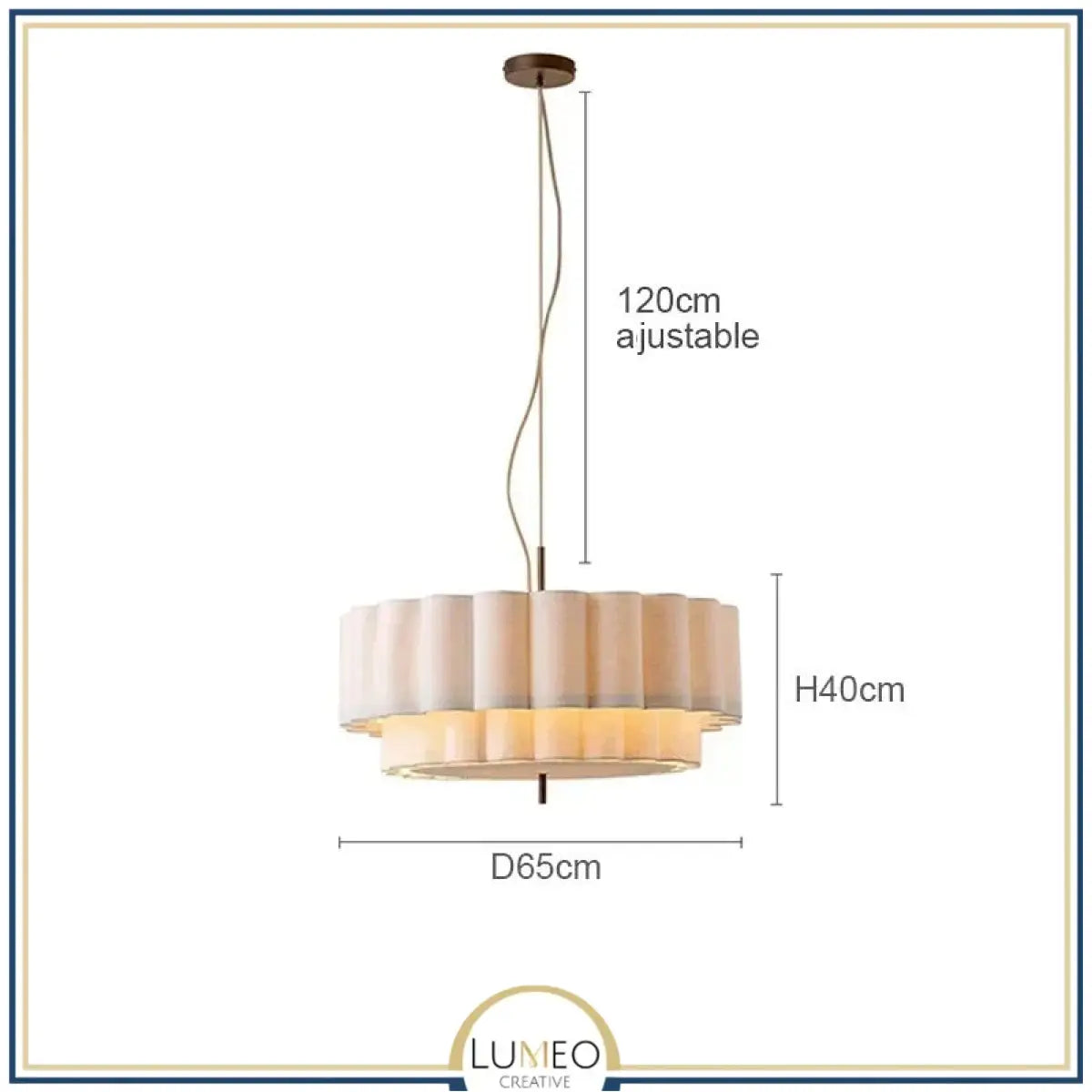 Suspension ronde en tissu plissé Japandi au design minimaliste 65 cm / Blanc froid