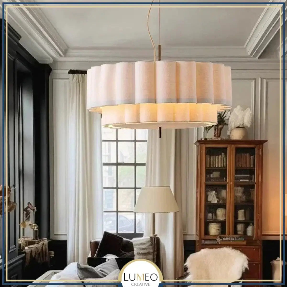 Suspension ronde en tissu plissé Japandi au design minimaliste