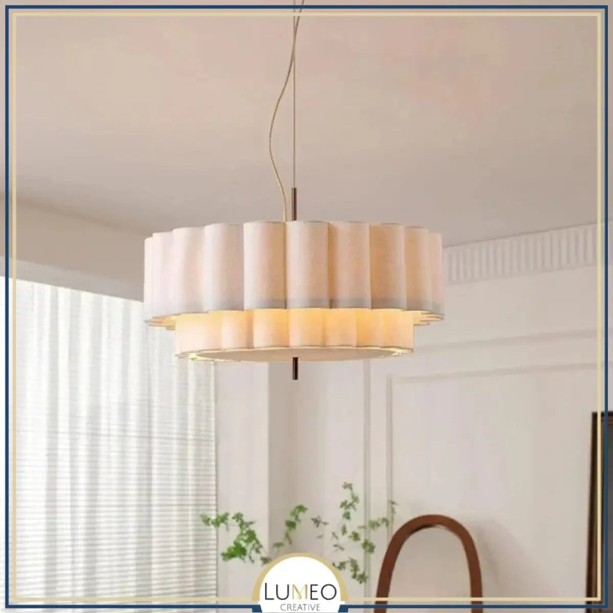 Suspension ronde en tissu plissé Japandi au design minimaliste