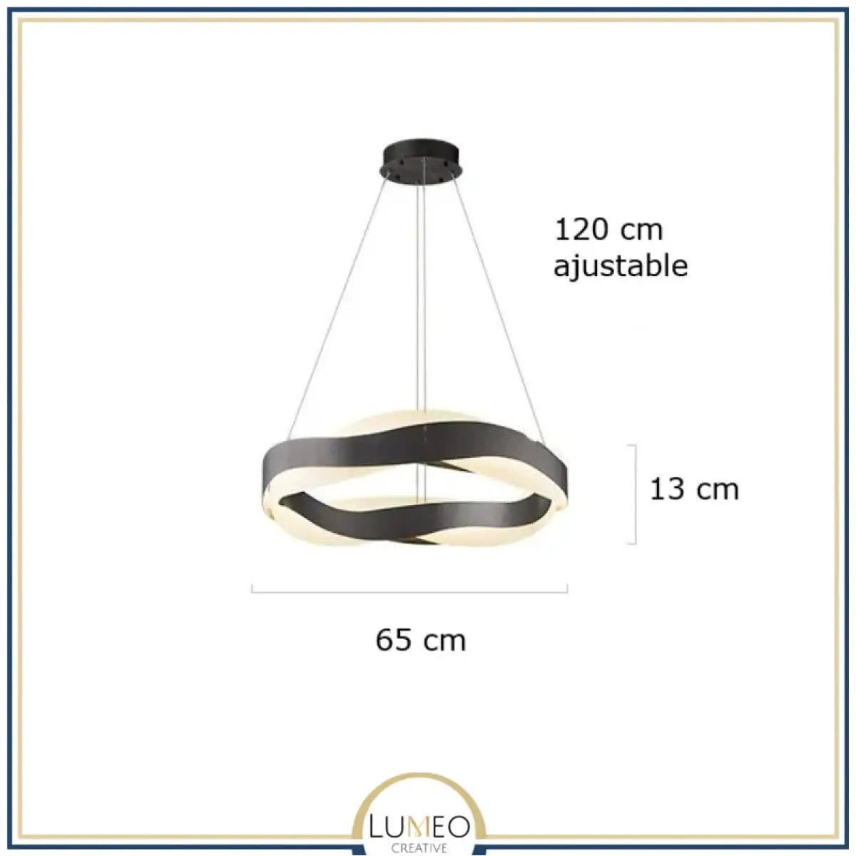 Suspension ruban LED torsadé | Fluidité sculpturale & lumière design 65 cm / Noir / Blanc chaud