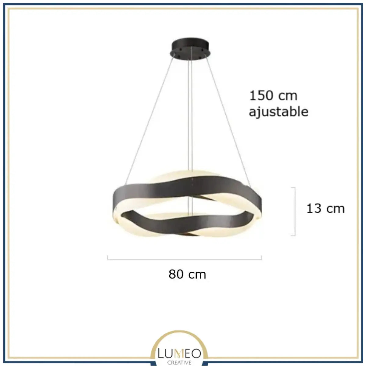 Suspension ruban LED torsadé | Fluidité sculpturale & lumière design 80 cm / Noir / Blanc chaud