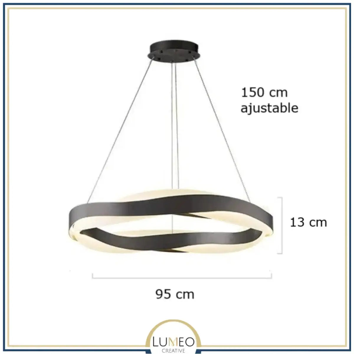 Suspension ruban LED torsadé | Fluidité sculpturale & lumière design 95 cm / Noir / Blanc chaud