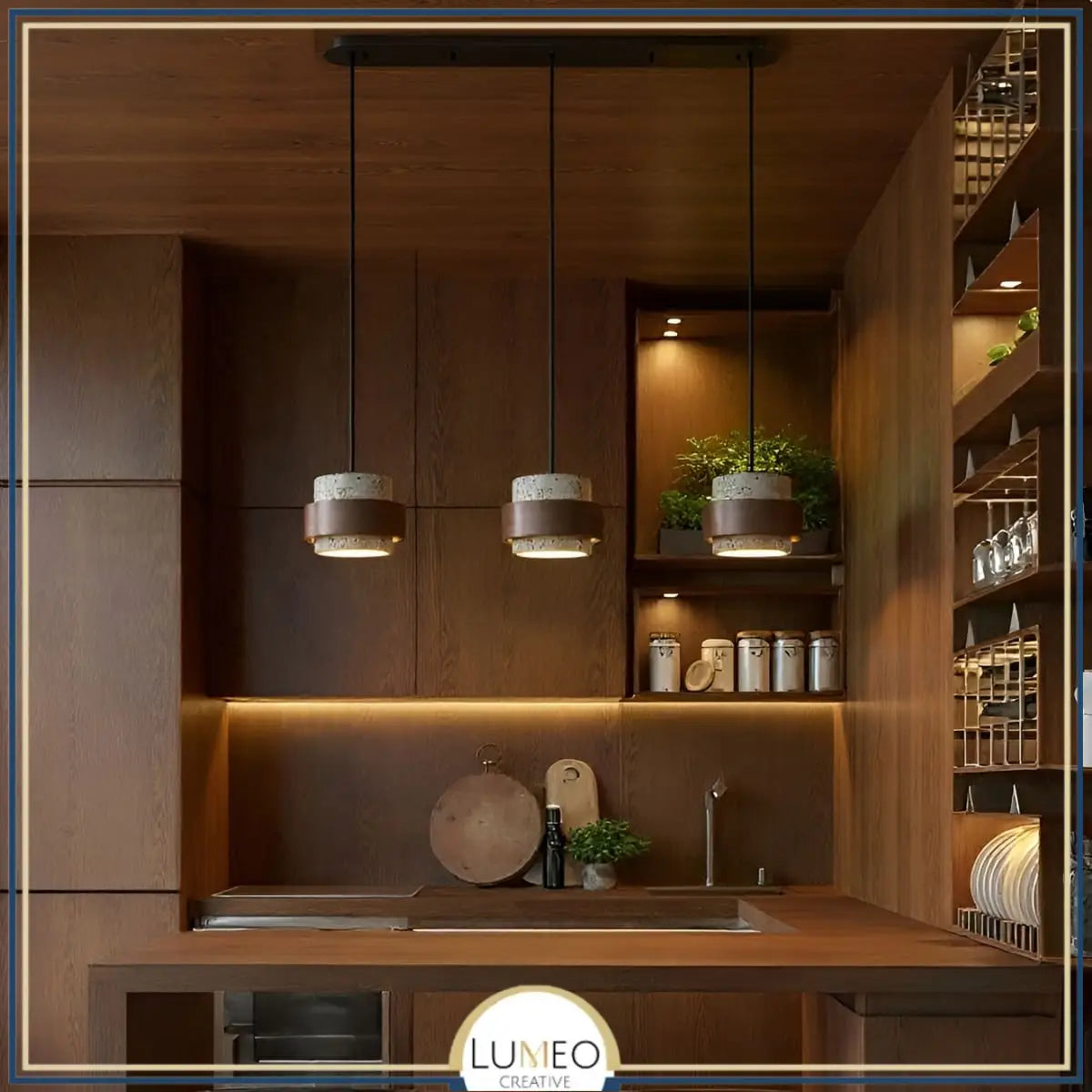 suspension cuisine pierre travertin et bois par lumeo creative