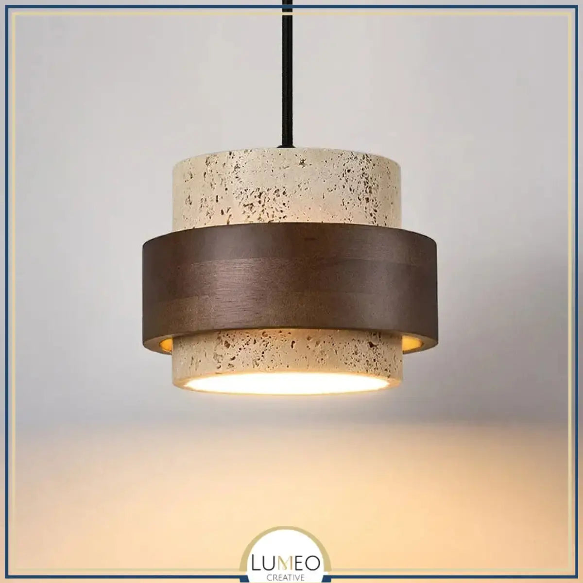 Suspension SATURNE en travertin naturelle et bois | lumeo creative