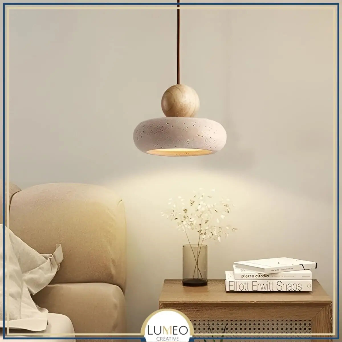 Suspension STONE en pierre naturelle et bois | Style scandinave B / 1.5 mètre