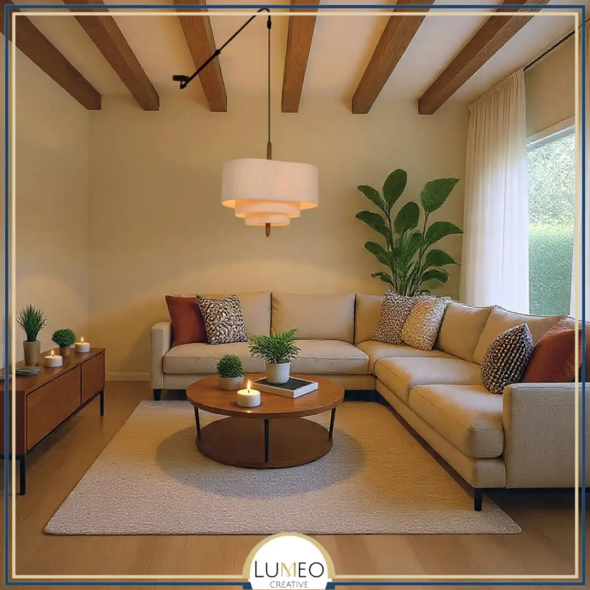 suspension moderne deportée en tissu et bois