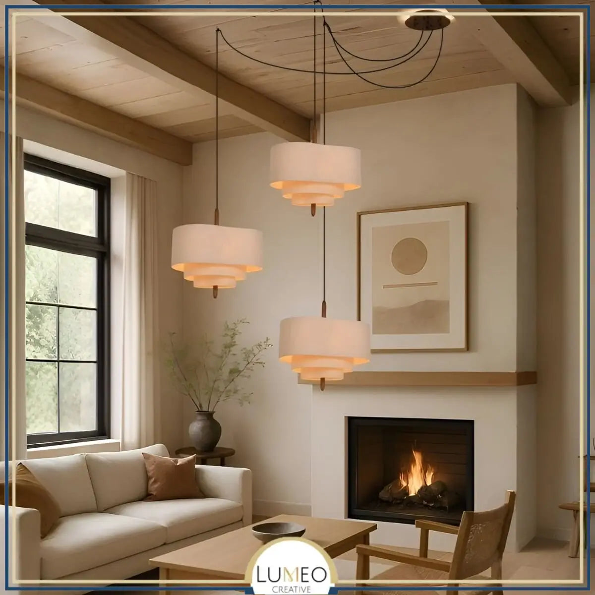 Suspension tissu spirale et bois | Élégance contemporaine