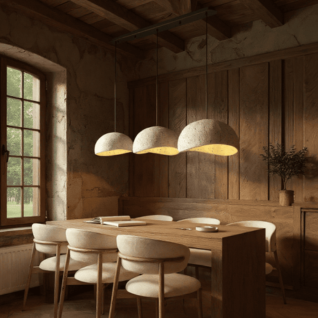 suspension en beton style wabi sabi pour interieur pierre et bois