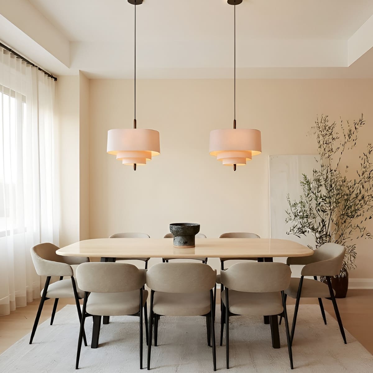 Suspension tissu spirale et bois | Élégance contemporaine